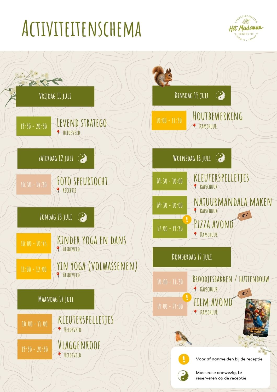 Activiteiten 11 t/m 17 juli