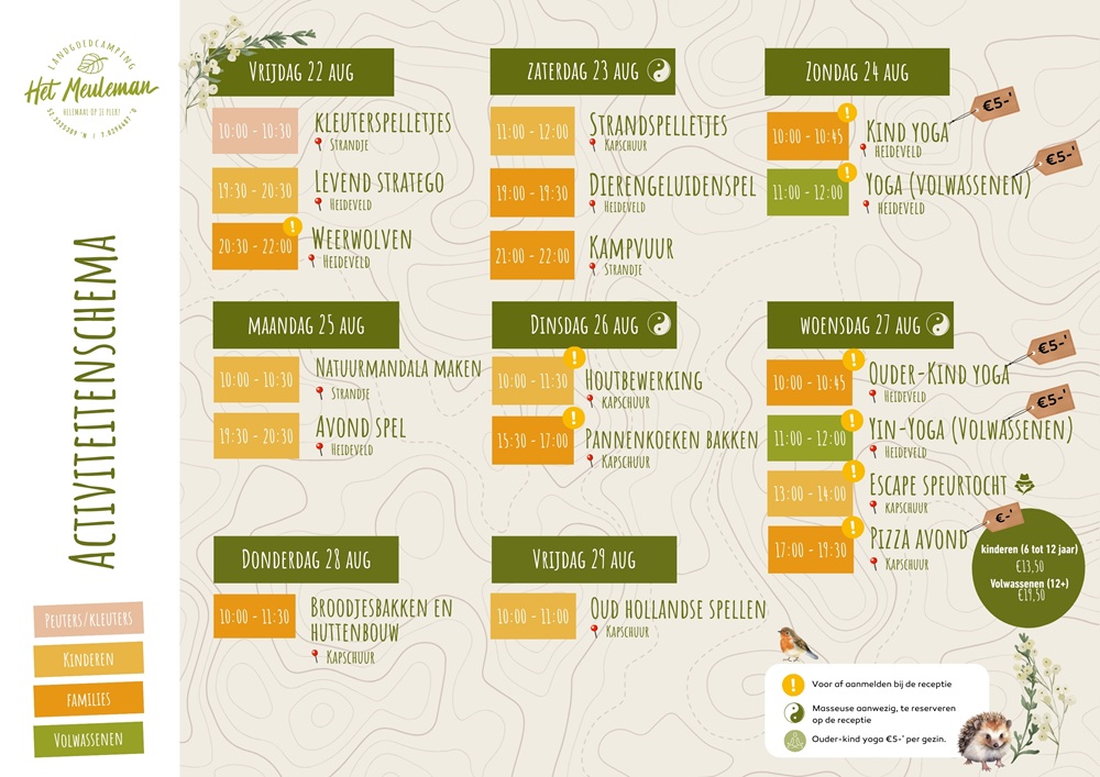 Activiteiten 22 t/m 29 augustus