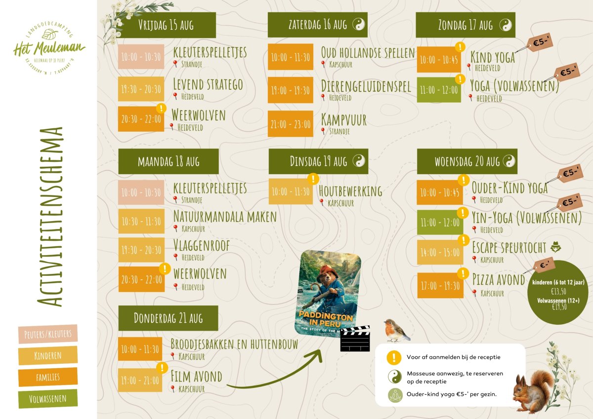 Activiteiten 15 t/m 21 augustus