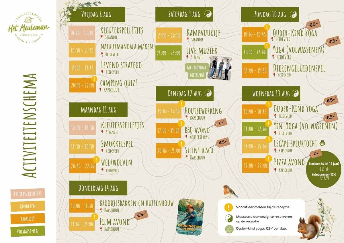Activiteiten 8 t/m 14 augustus